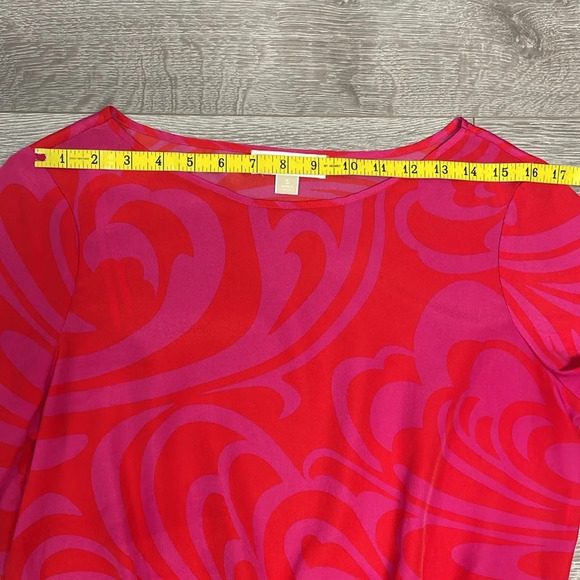 MICHAEL Michael Kors Pink and Red Short Sleeve Smocked Waist Blouse S - Picture 4 of 11